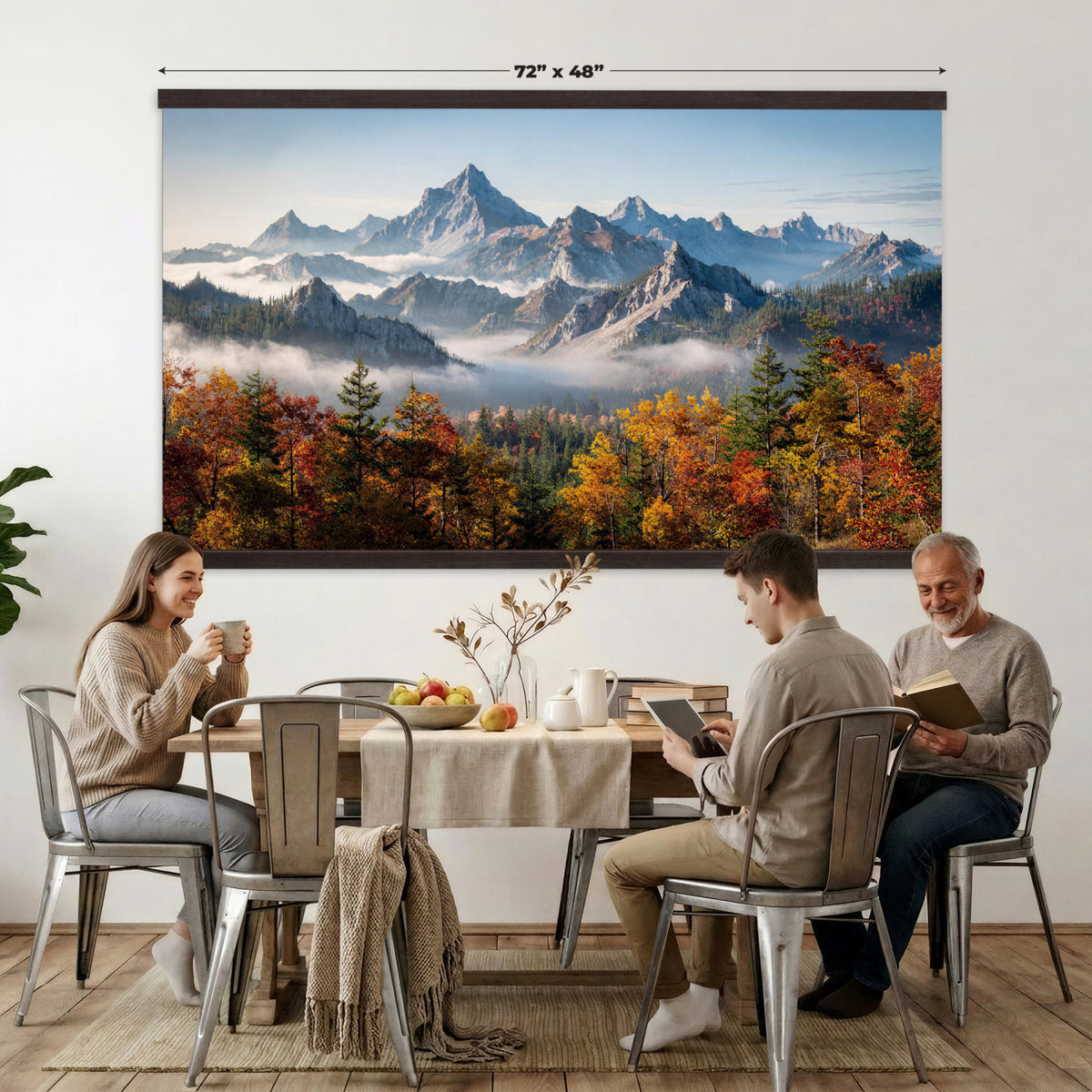 38847944-MGV-TP-30X20 - Majestic Mountain Peak Canvas Wall Art - Panoramic Autumn Forest Fog Landscape Print