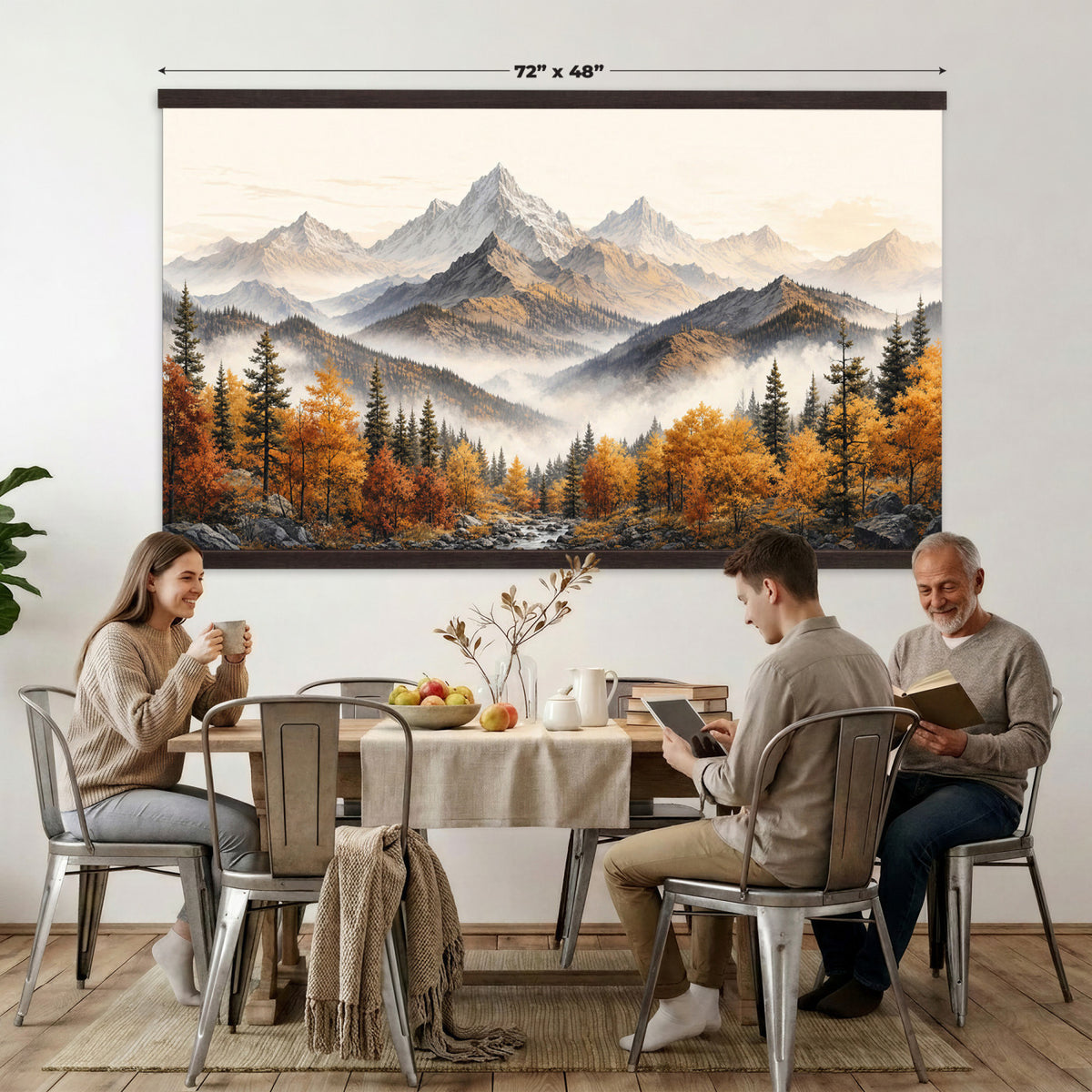 21309099-MGV-TP-30X20 - Extra Large Misty Mountain Autumn Forest Canvas Wall Art - Watercolor Fall Nature Landscape Print