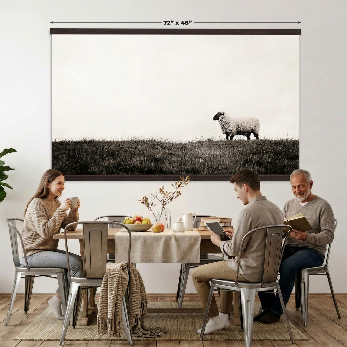 72749448-MGV-TP-30X20 - Minimalist Sepia Sheep Canvas Wall Art - Rustic Farmhouse Country Landscape Print