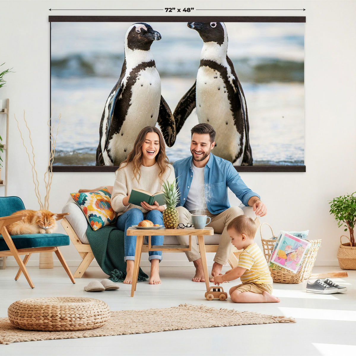 64870405-MGV-TP-30X20 - African Penguins Boulders Beach Wall Art Canvas Print, Cute Penguin Couple Photo Print