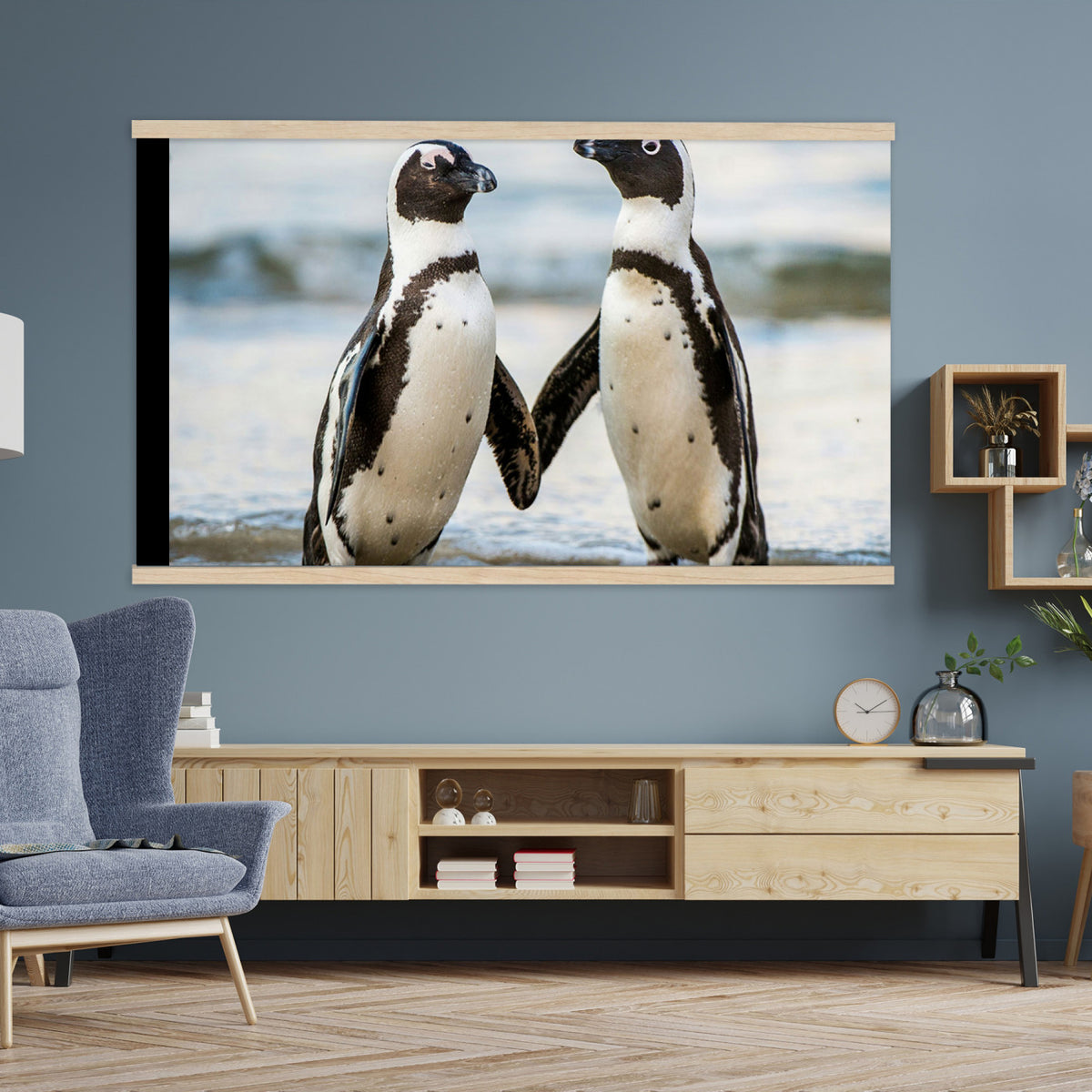 64870405-MGV-TP-30X20 - African Penguins Boulders Beach Wall Art Canvas Print, Cute Penguin Couple Photo Print