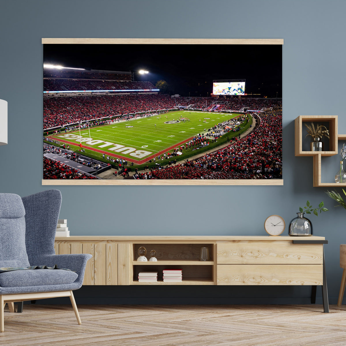 12753057-MGV-TP-30X20 - Sanford Stadium Night Game Canvas Wall Art - Georgia Bulldogs Football Stadium Print