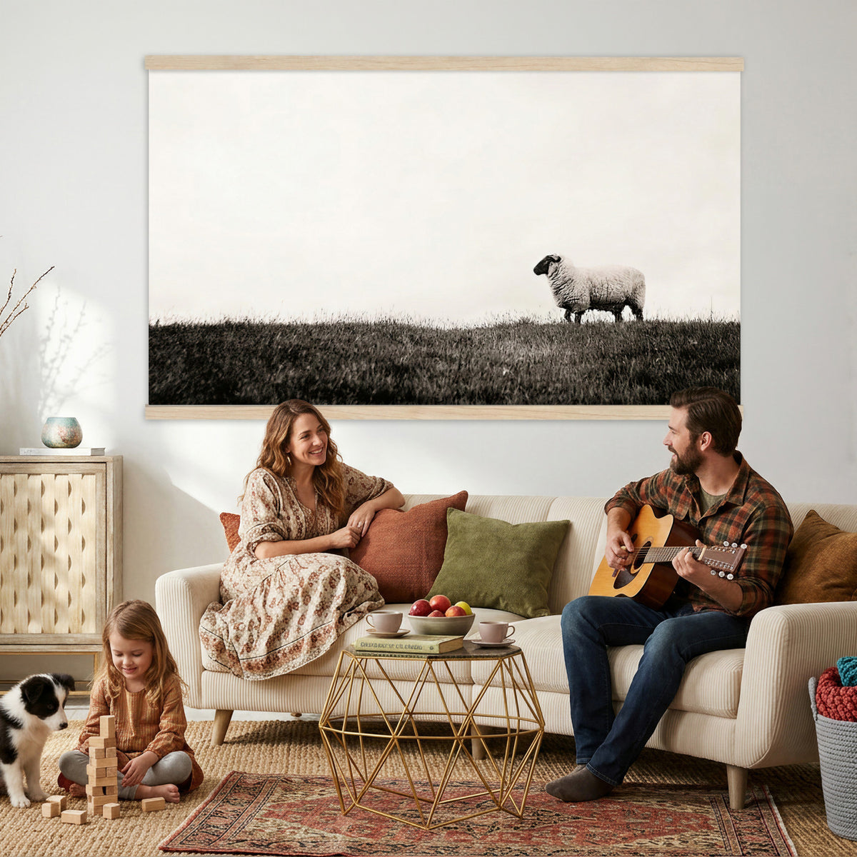 72749448-MGV-TP-30X20 - Minimalist Sepia Sheep Canvas Wall Art - Rustic Farmhouse Country Landscape Print