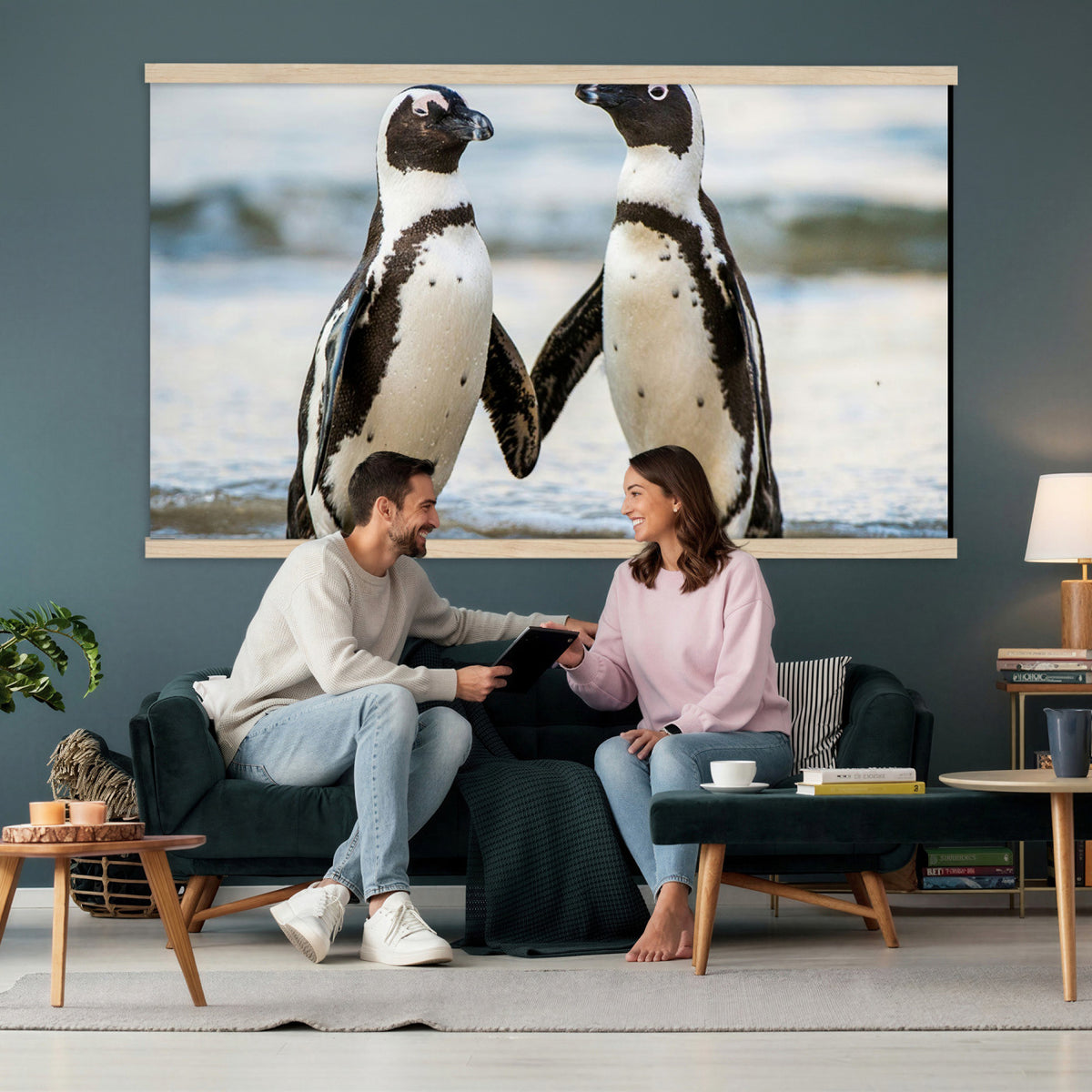 64870405-MGV-TP-30X20 - African Penguins Boulders Beach Wall Art Canvas Print, Cute Penguin Couple Photo Print