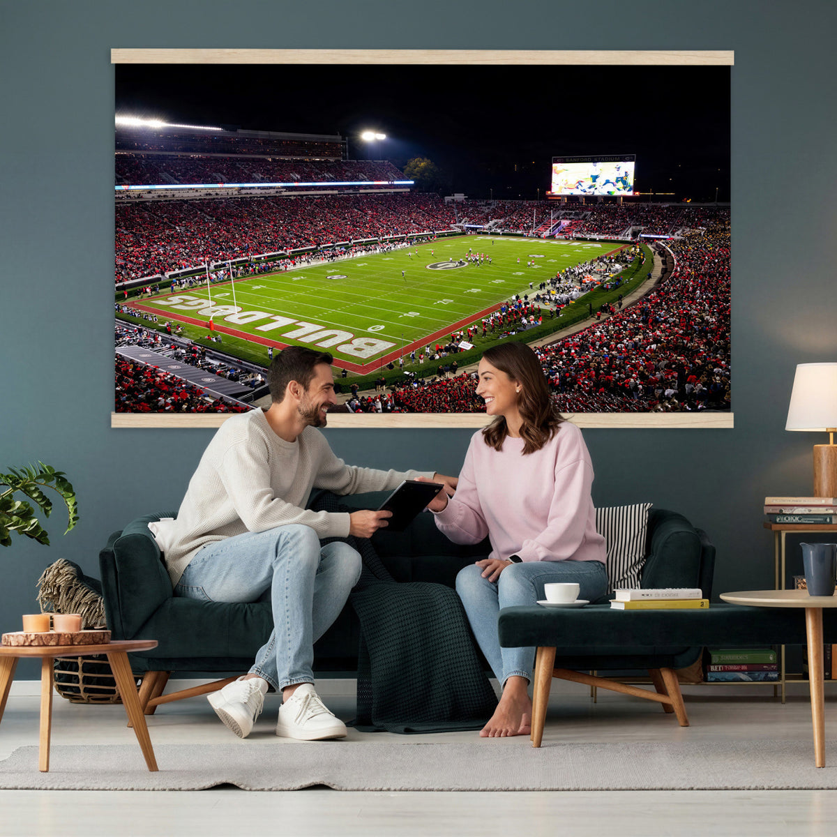12753057-MGV-TP-30X20 - Sanford Stadium Night Game Canvas Wall Art - Georgia Bulldogs Football Stadium Print
