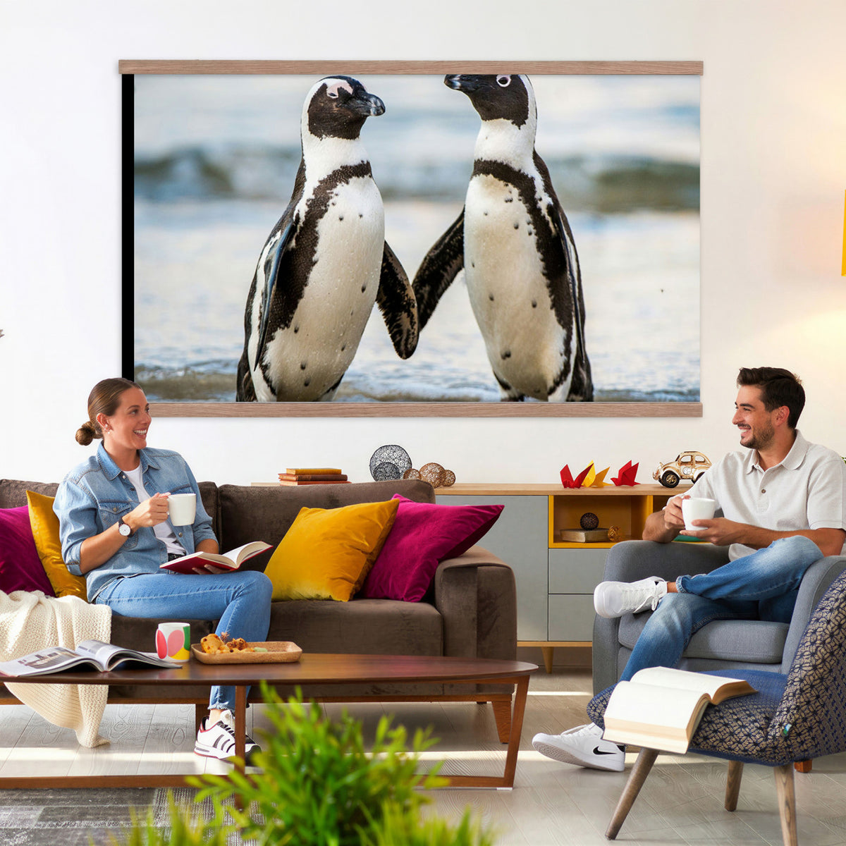 64870405-MGV-TP-30X20 - African Penguins Boulders Beach Wall Art Canvas Print, Cute Penguin Couple Photo Print