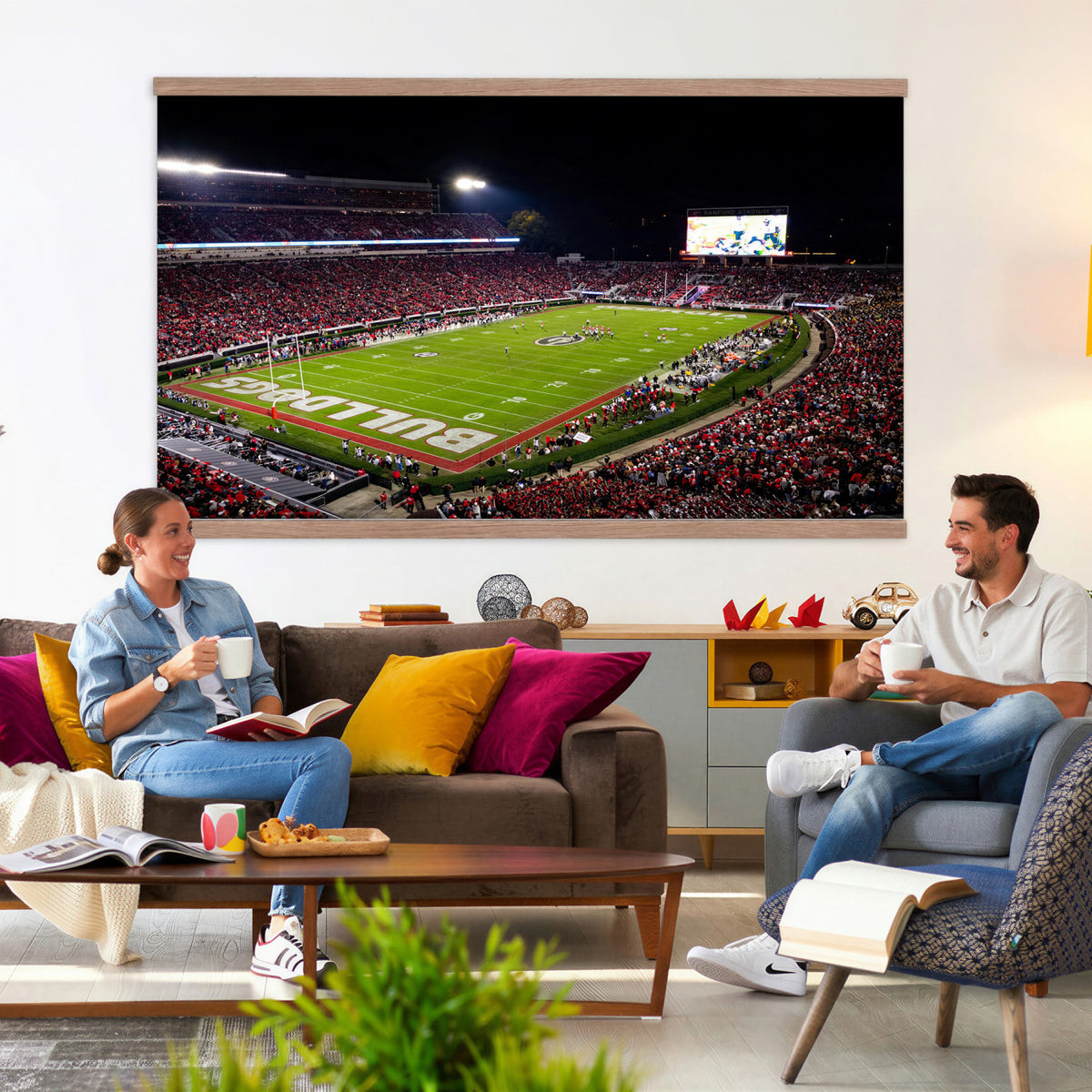 12753057-MGV-TP-30X20 - Sanford Stadium Night Game Canvas Wall Art - Georgia Bulldogs Football Stadium Print