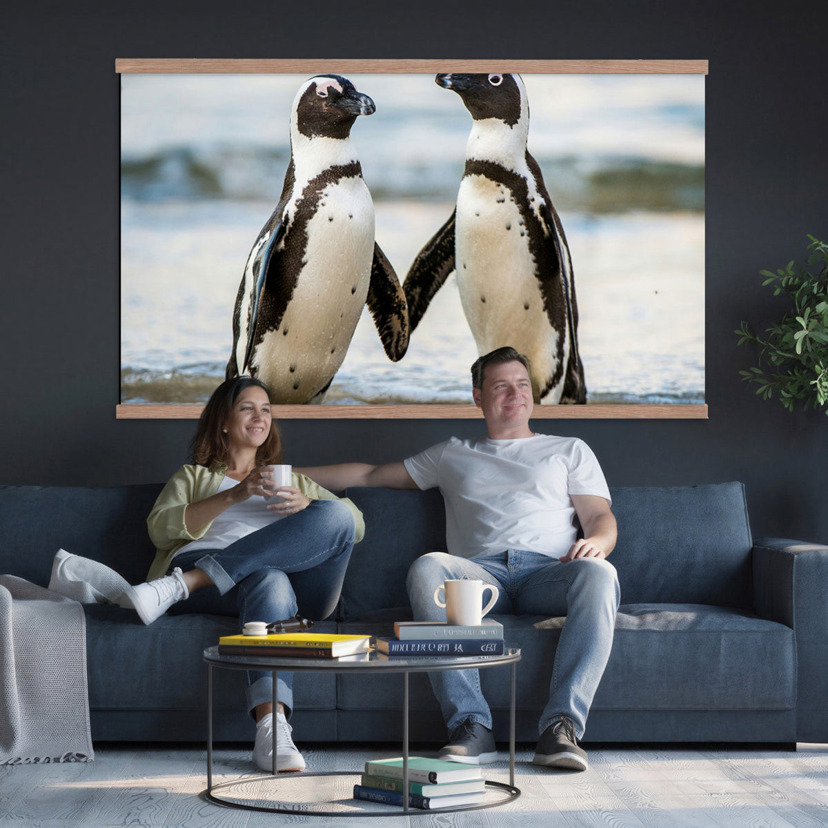 64870405-MGV-TP-30X20 - African Penguins Boulders Beach Wall Art Canvas Print, Cute Penguin Couple Photo Print