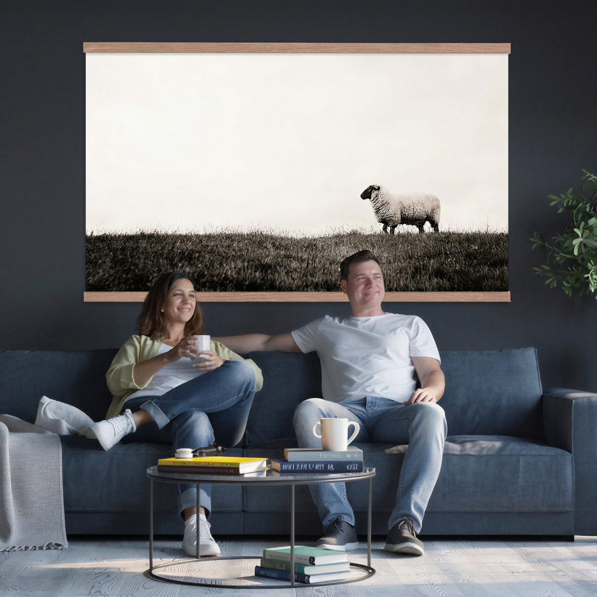 72749448-MGV-TP-30X20 - Minimalist Sepia Sheep Canvas Wall Art - Rustic Farmhouse Country Landscape Print