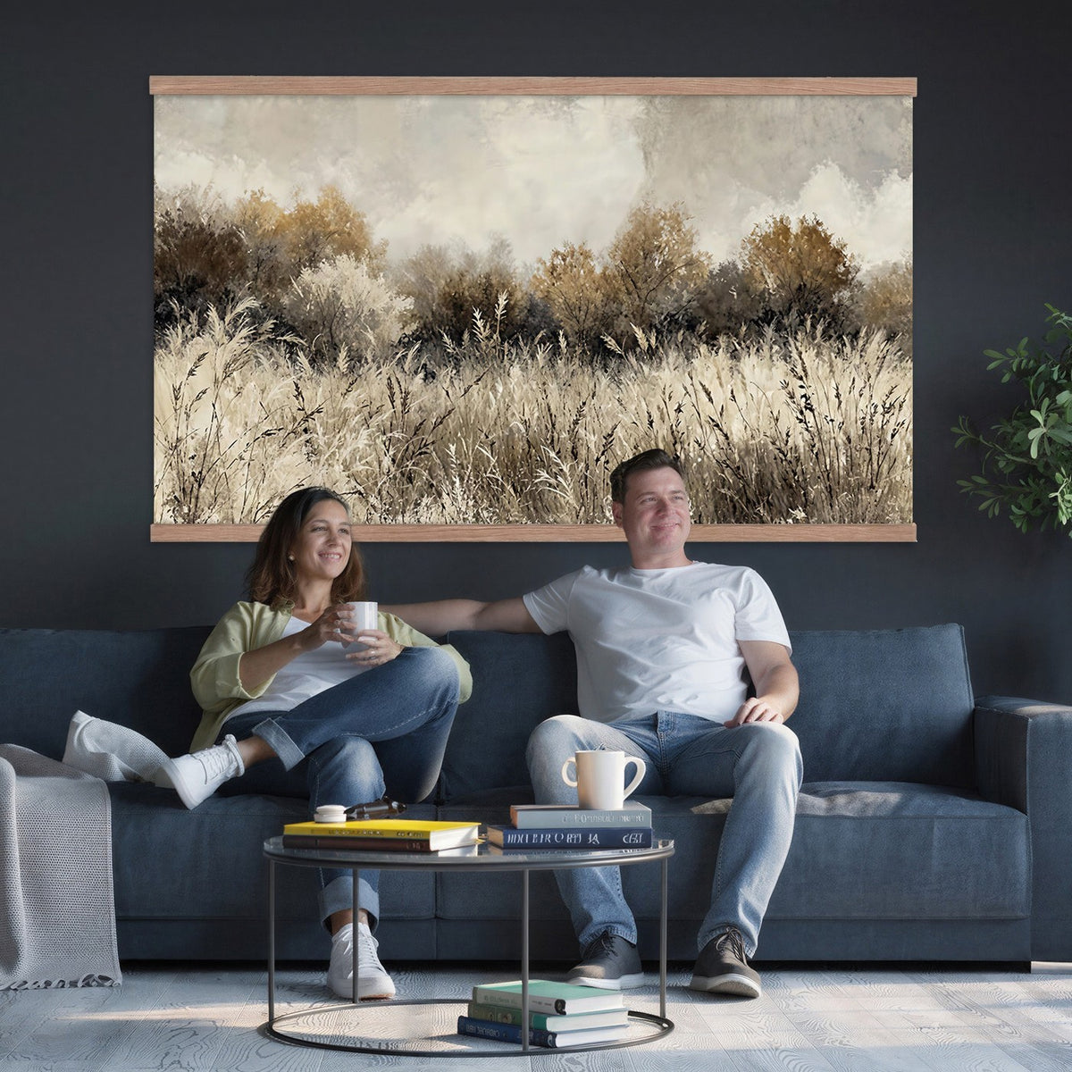 53959945-_Poster-30x20 - Muted Neutral Forest Landscape Canvas Wall Art - Vintage Rustic Wildflower Meadow Print