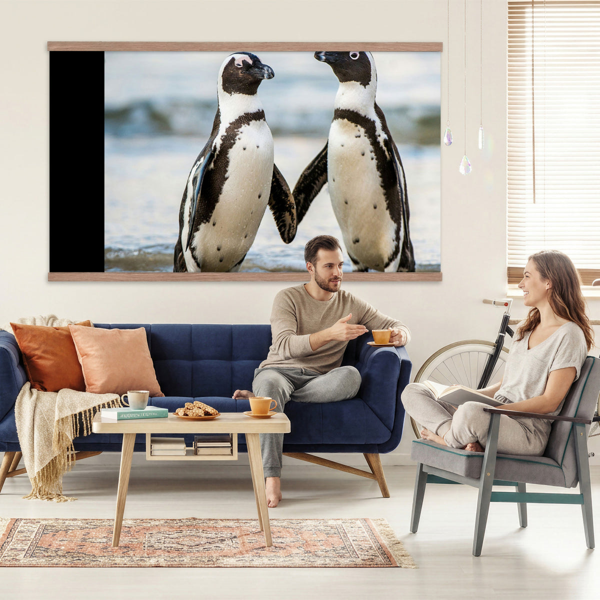 64870405-MGV-TP-30X20 - African Penguins Boulders Beach Wall Art Canvas Print, Cute Penguin Couple Photo Print