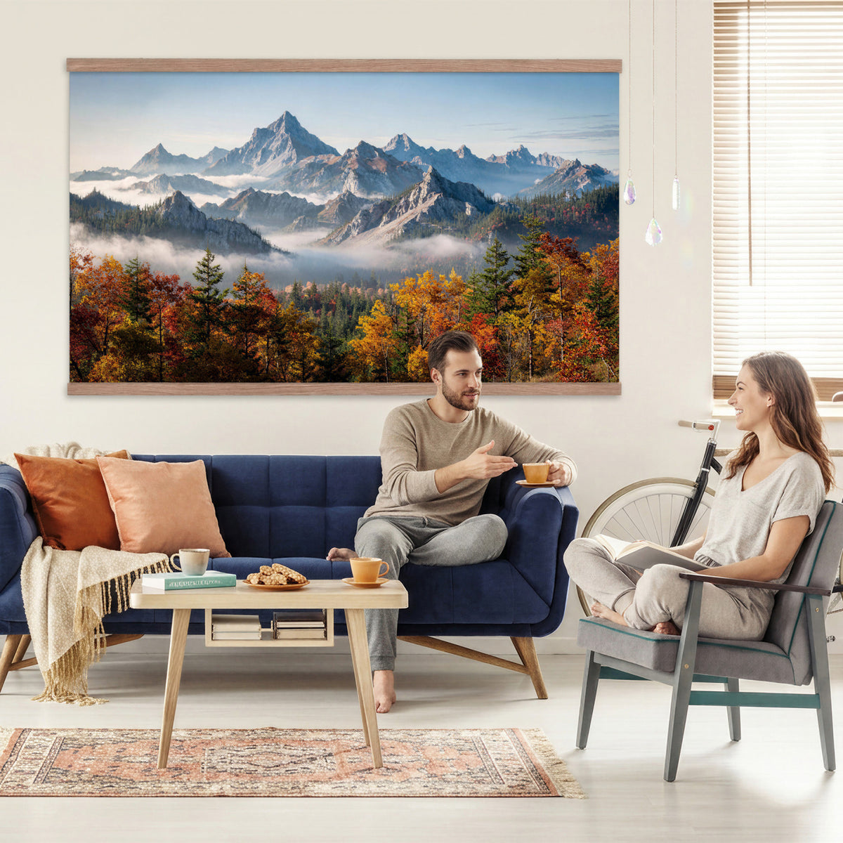 38847944-MGV-TP-30X20 - Majestic Mountain Peak Canvas Wall Art - Panoramic Autumn Forest Fog Landscape Print