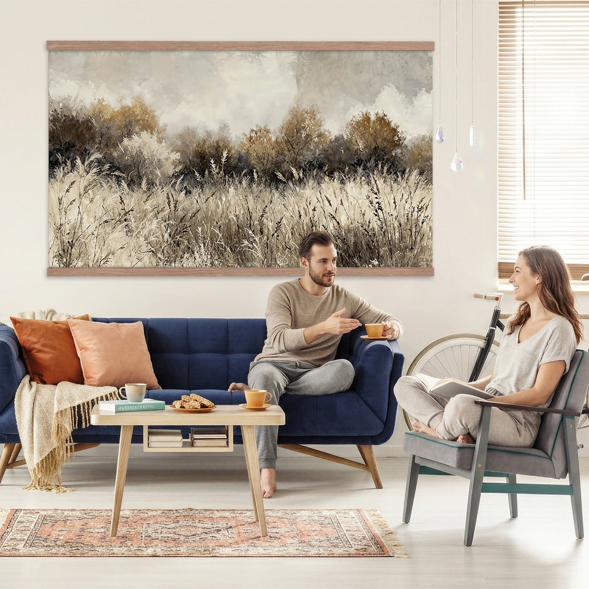 53959945-_Poster-30x20 - Muted Neutral Forest Landscape Canvas Wall Art - Vintage Rustic Wildflower Meadow Print