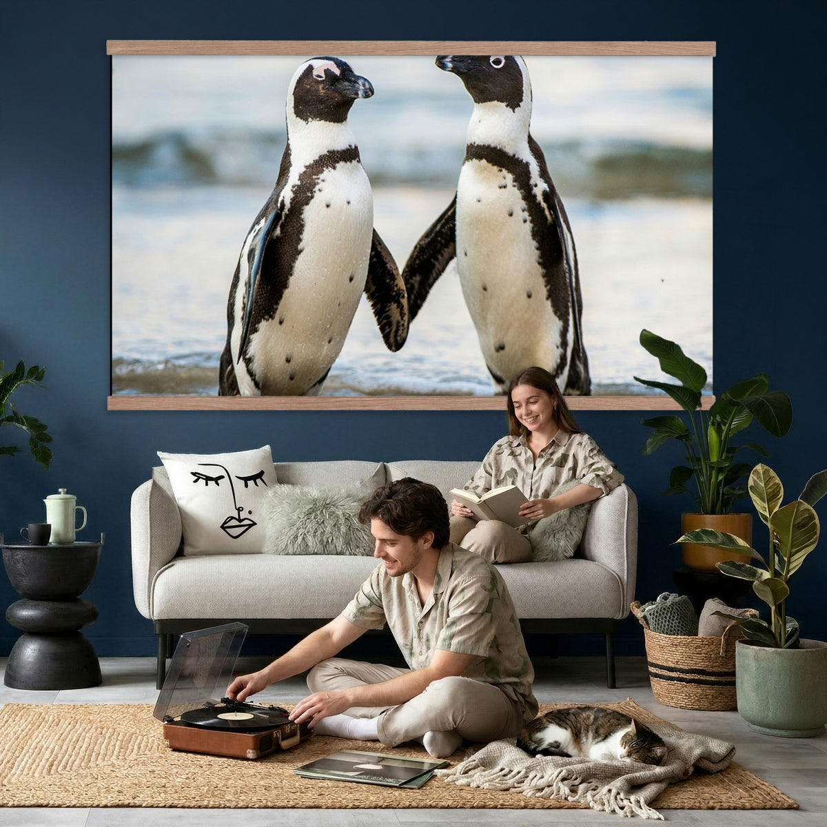 64870405-MGV-TP-30X20 - African Penguins Boulders Beach Wall Art Canvas Print, Cute Penguin Couple Photo Print