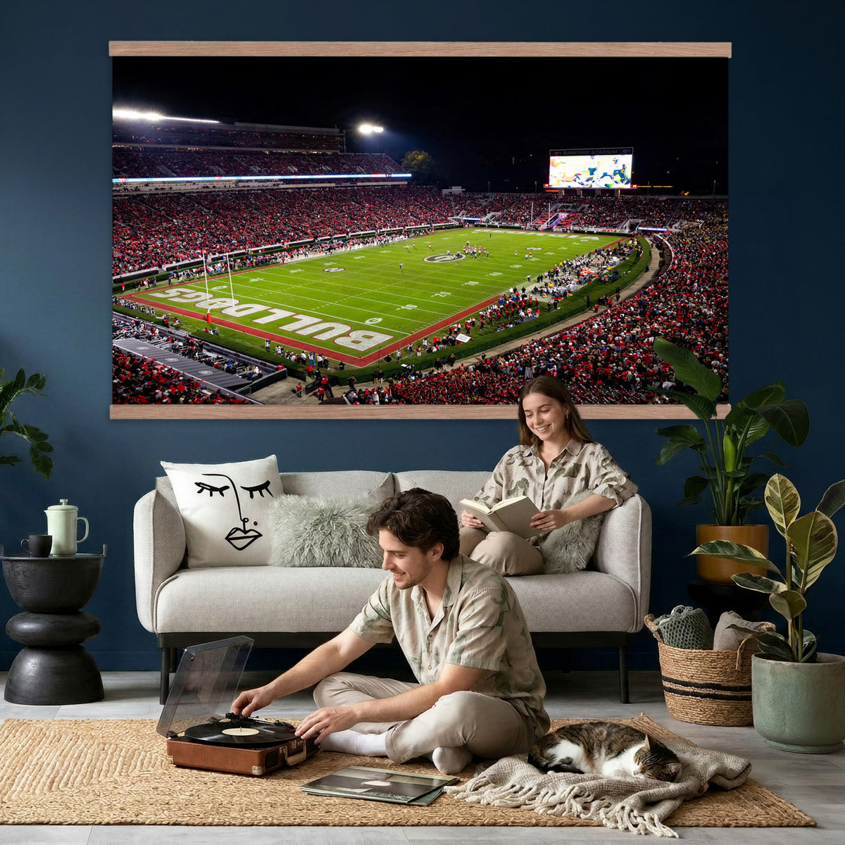 12753057-MGV-TP-30X20 - Sanford Stadium Night Game Canvas Wall Art - Georgia Bulldogs Football Stadium Print