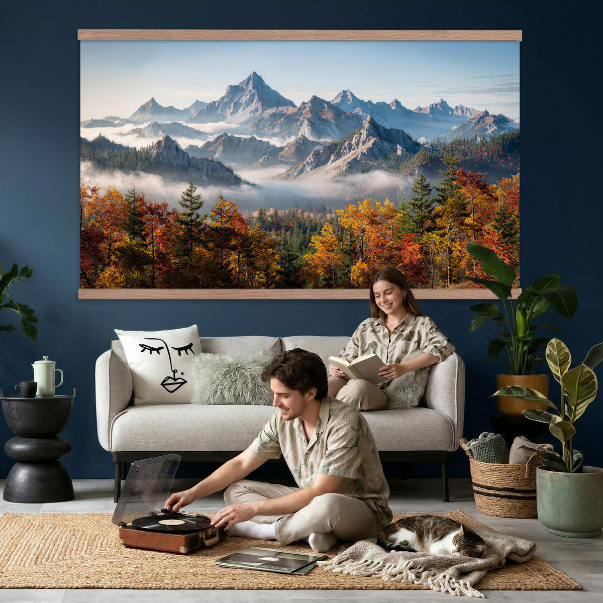 38847944-MGV-TP-30X20 - Majestic Mountain Peak Canvas Wall Art - Panoramic Autumn Forest Fog Landscape Print