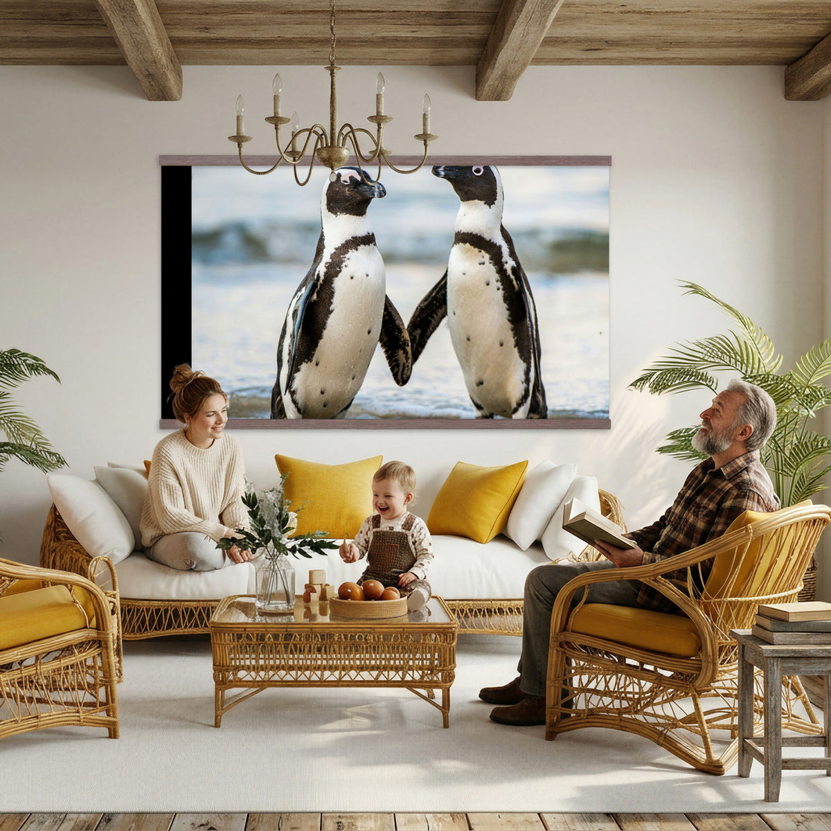 64870405-MGV-TP-30X20 - African Penguins Boulders Beach Wall Art Canvas Print, Cute Penguin Couple Photo Print