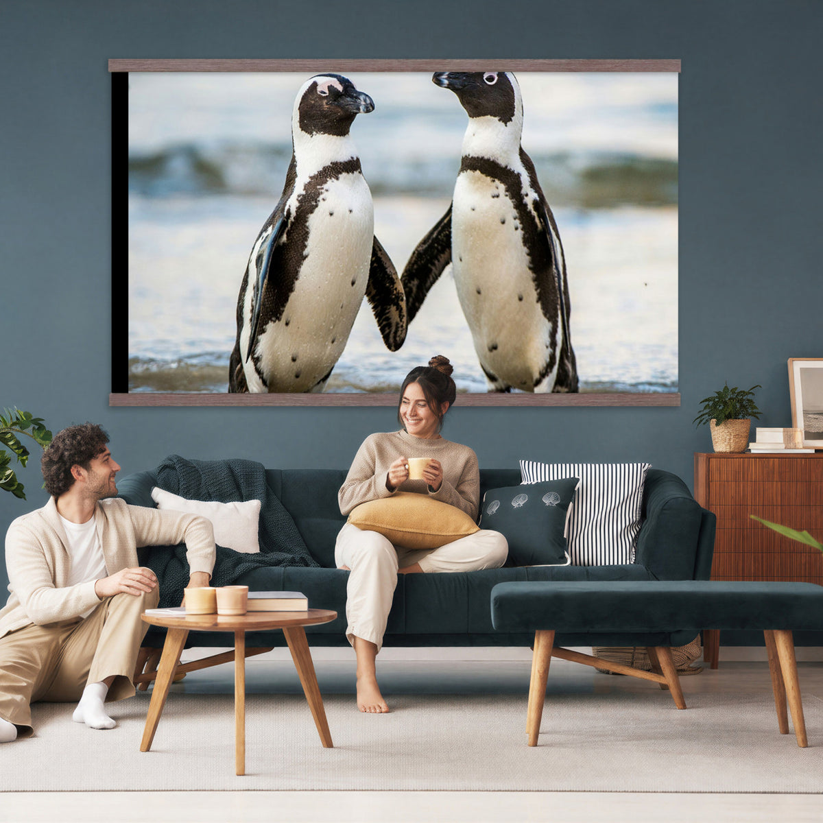 64870405-MGV-TP-30X20 - African Penguins Boulders Beach Wall Art Canvas Print, Cute Penguin Couple Photo Print