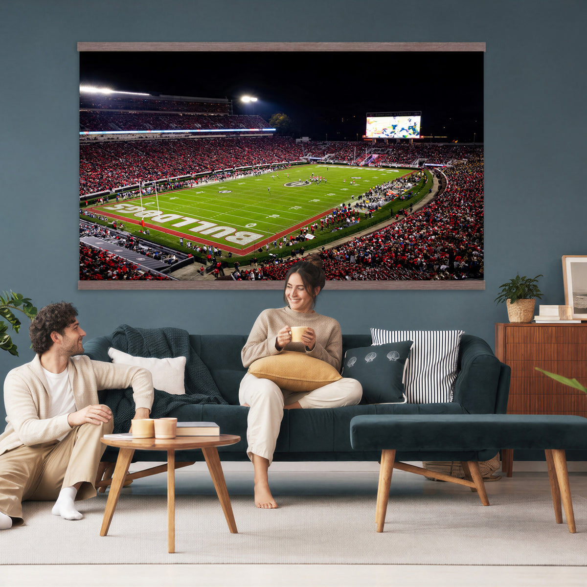 12753057-MGV-TP-30X20 - Sanford Stadium Night Game Canvas Wall Art - Georgia Bulldogs Football Stadium Print