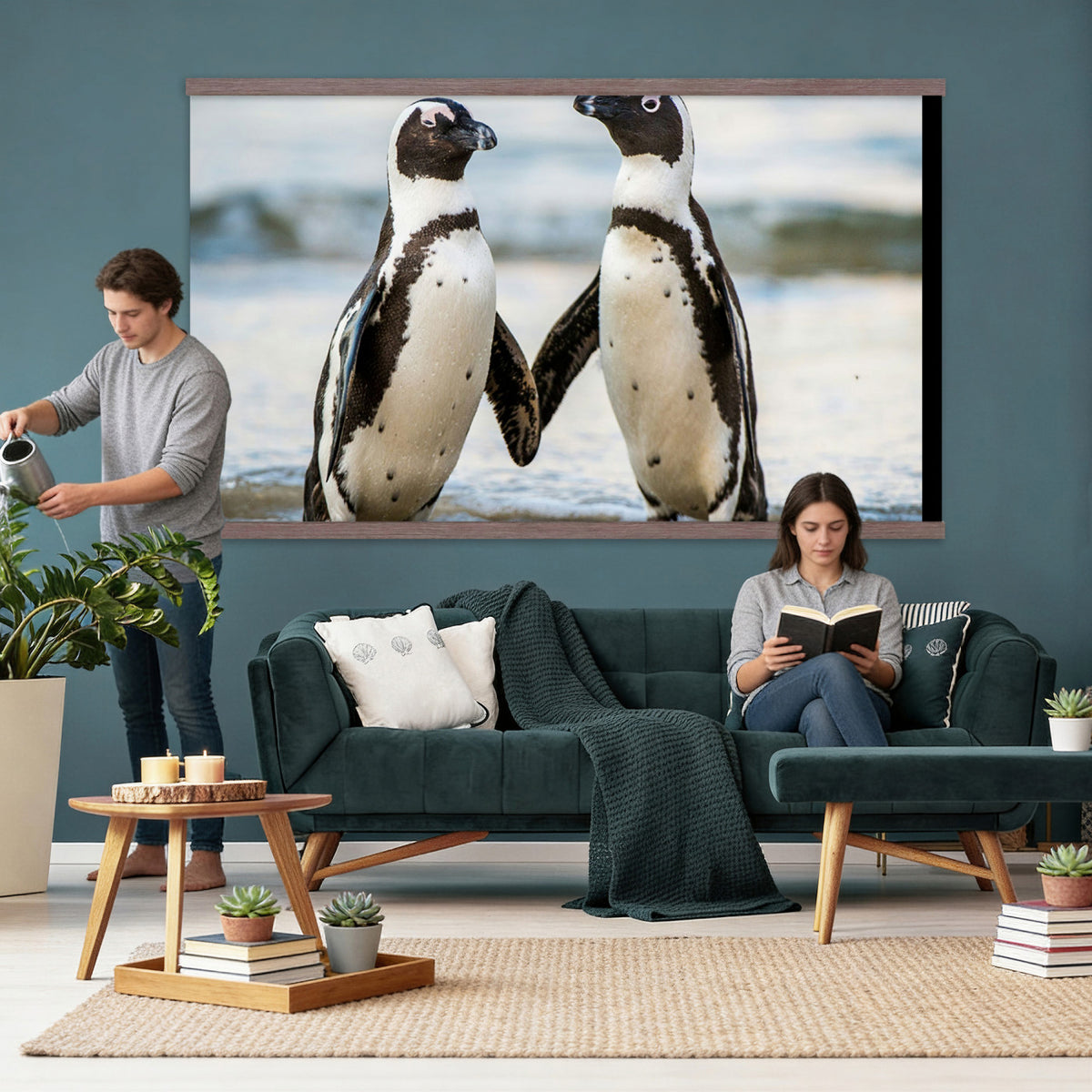 64870405-MGV-TP-30X20 - African Penguins Boulders Beach Wall Art Canvas Print, Cute Penguin Couple Photo Print