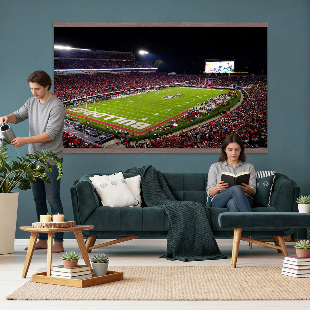 12753057-MGV-TP-30X20 - Sanford Stadium Night Game Canvas Wall Art - Georgia Bulldogs Football Stadium Print