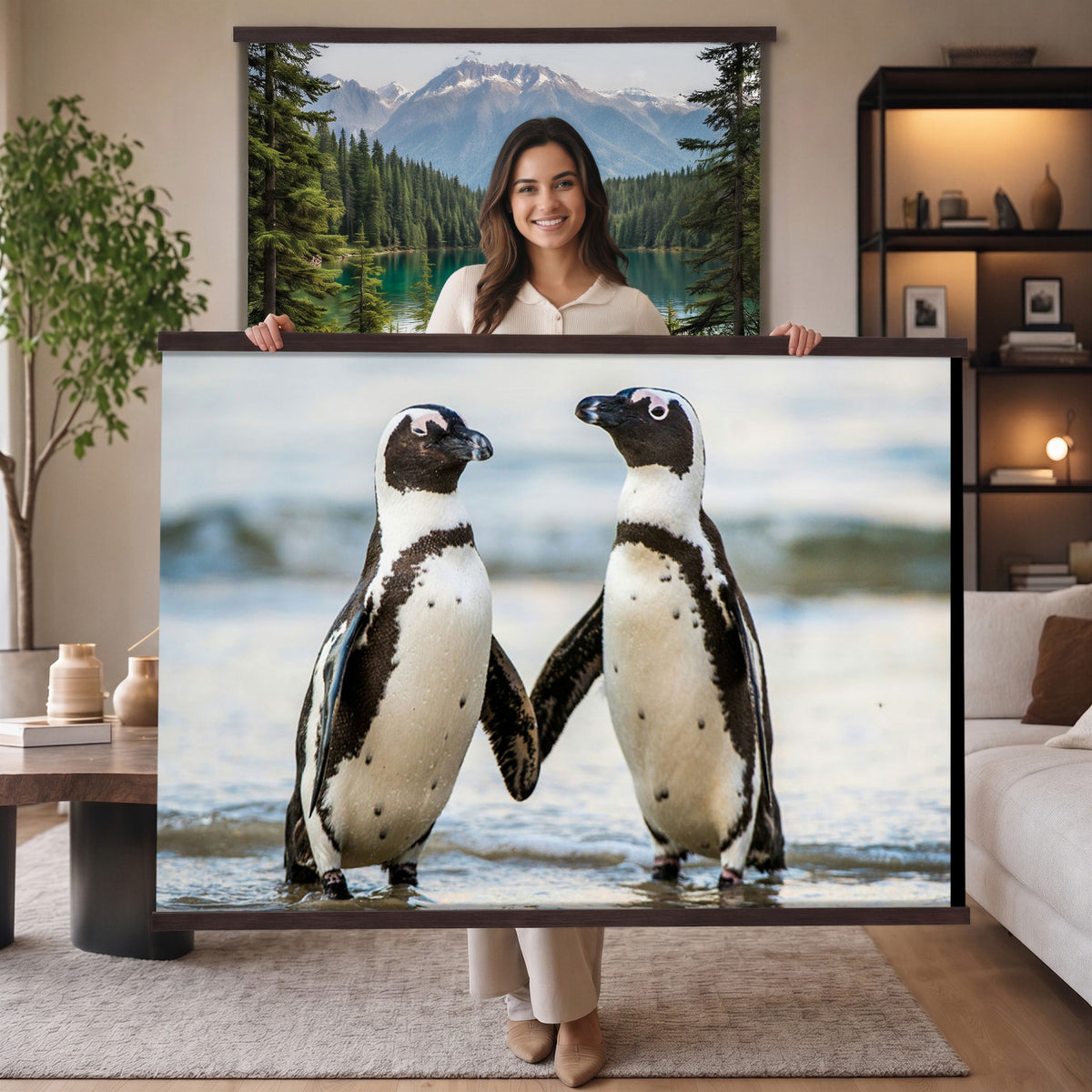 64870405-MGV-TP-30X20 - African Penguins Boulders Beach Wall Art Canvas Print, Cute Penguin Couple Photo Print