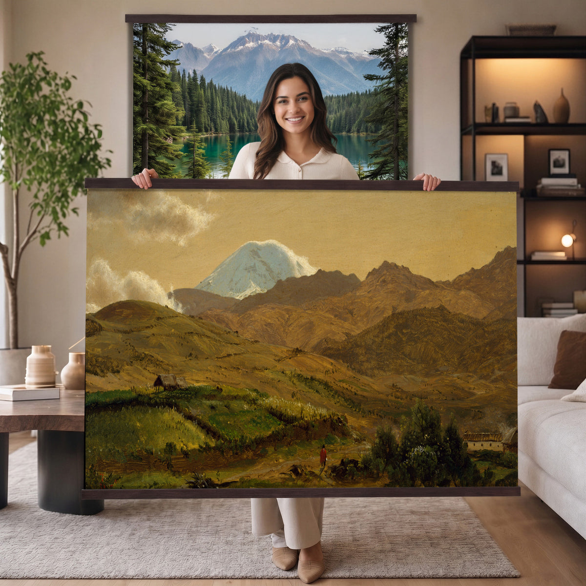 35940800-MGV-TP-30X20 - Realism oil study tapestry wall hanging of "Road across the Hills, Study" by Dankvart Dreyer, showing a bare country road climbing across open hills, with low scrub, worn ruts, and a wide Danish sky above in warm sandy road tones and dry hill greens under a pale wide sky. Extra large wall art, made in the USA.