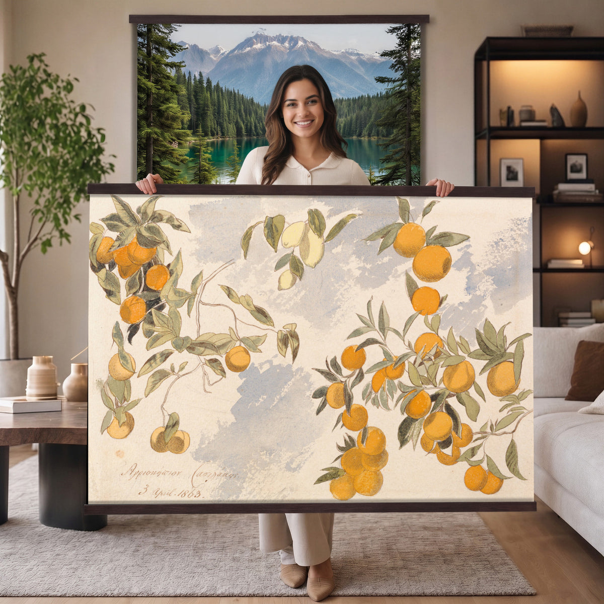 81433656-MGV-TP-30X20 - Art Nouveau pattern design tapestry wall hanging of "Marigold" by William Morris, showing a dense, perfectly balanced repeat of curling marigold blooms, scrolling stems, and layered leaf work in deep olive and sage green with warm cream botanical linework. Extra large wall art, made in the USA.