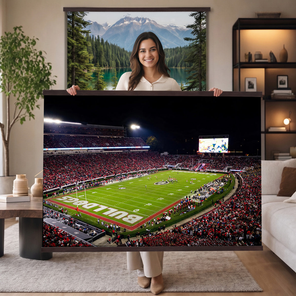 12753057-MGV-TP-30X20 - Sanford Stadium Night Game Canvas Wall Art - Georgia Bulldogs Football Stadium Print