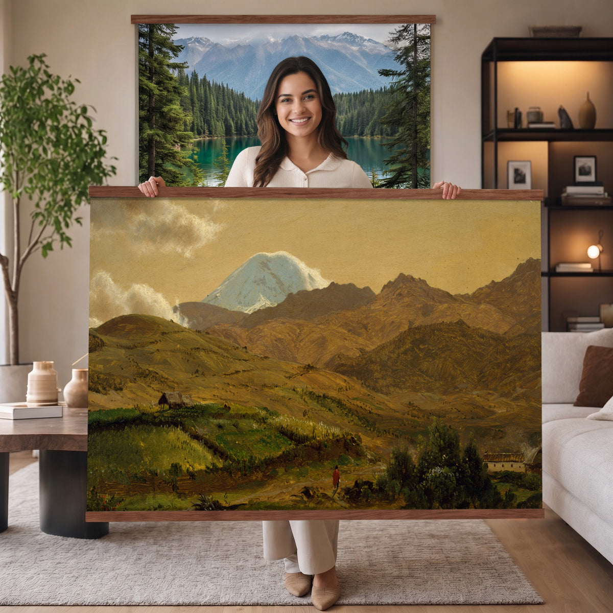 35940800-MGV-TP-30X20 - Realism oil study tapestry wall hanging of "Road across the Hills, Study" by Dankvart Dreyer, showing a bare country road climbing across open hills, with low scrub, worn ruts, and a wide Danish sky above in warm sandy road tones and dry hill greens under a pale wide sky. Extra large wall art, made in the USA.