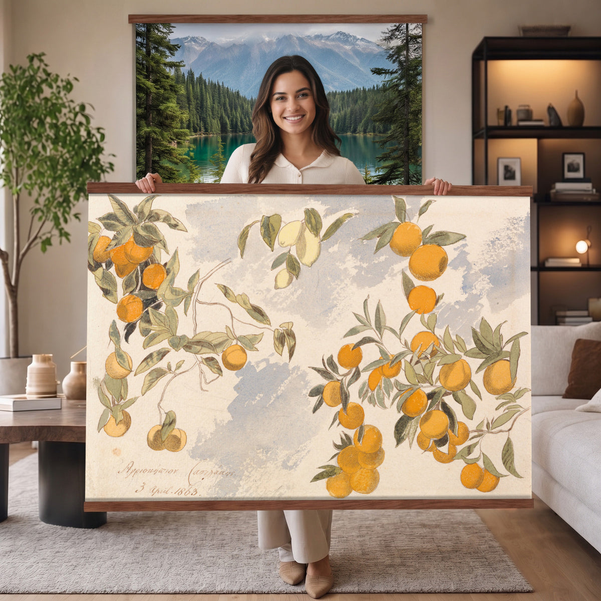 81433656-MGV-TP-30X20 - Art Nouveau pattern design tapestry wall hanging of "Marigold" by William Morris, showing a dense, perfectly balanced repeat of curling marigold blooms, scrolling stems, and layered leaf work in deep olive and sage green with warm cream botanical linework. Extra large wall art, made in the USA.
