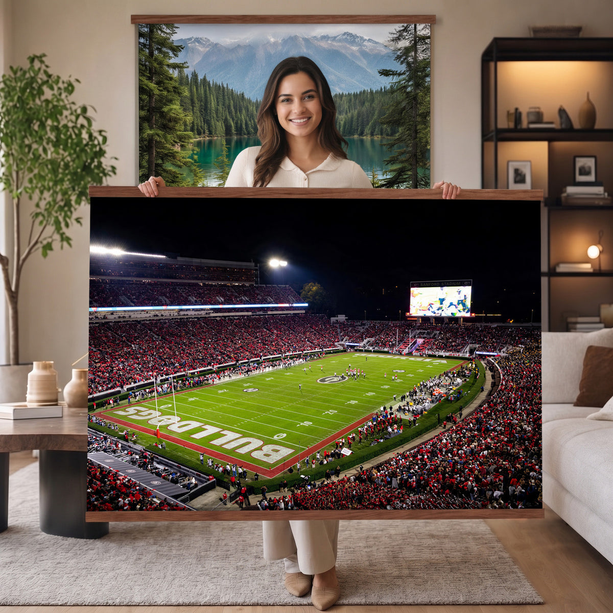 12753057-MGV-TP-30X20 - Sanford Stadium Night Game Canvas Wall Art - Georgia Bulldogs Football Stadium Print