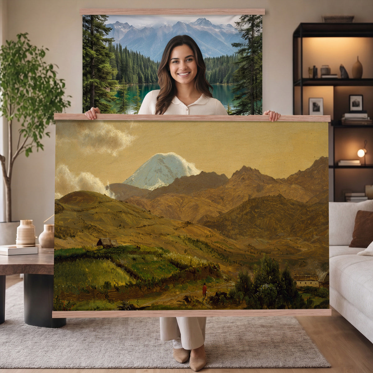 35940800-MGV-TP-30X20 - Realism oil study tapestry wall hanging of "Road across the Hills, Study" by Dankvart Dreyer, showing a bare country road climbing across open hills, with low scrub, worn ruts, and a wide Danish sky above in warm sandy road tones and dry hill greens under a pale wide sky. Extra large wall art, made in the USA.