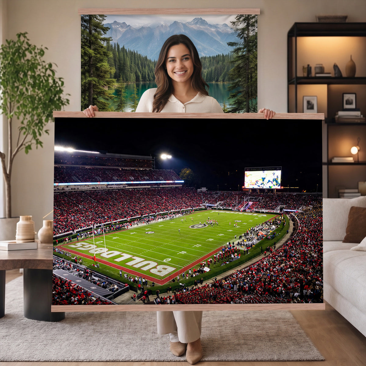 12753057-MGV-TP-30X20 - Sanford Stadium Night Game Canvas Wall Art - Georgia Bulldogs Football Stadium Print