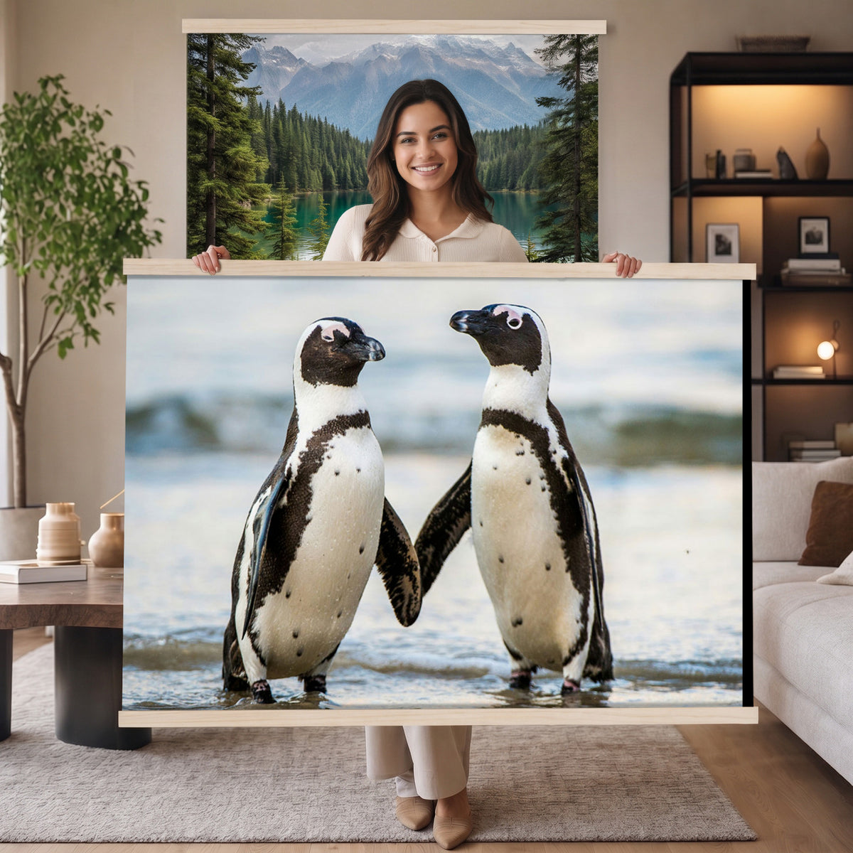 64870405-MGV-TP-30X20 - African Penguins Boulders Beach Wall Art Canvas Print, Cute Penguin Couple Photo Print