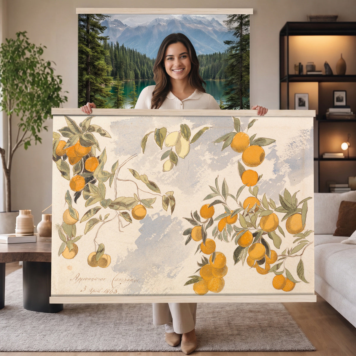 81433656-MGV-TP-30X20 - Art Nouveau pattern design tapestry wall hanging of "Marigold" by William Morris, showing a dense, perfectly balanced repeat of curling marigold blooms, scrolling stems, and layered leaf work in deep olive and sage green with warm cream botanical linework. Extra large wall art, made in the USA.