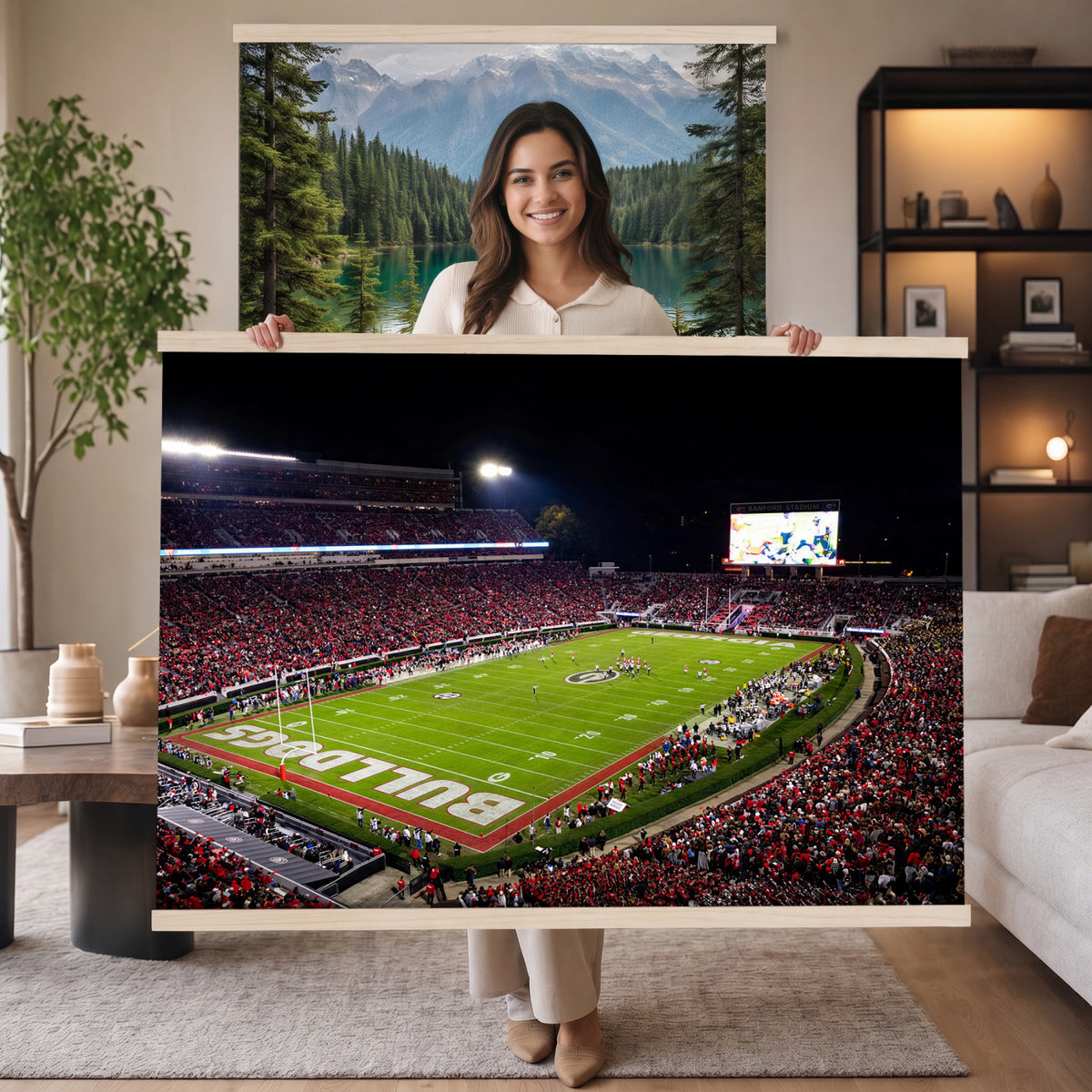 12753057-MGV-TP-30X20 - Sanford Stadium Night Game Canvas Wall Art - Georgia Bulldogs Football Stadium Print