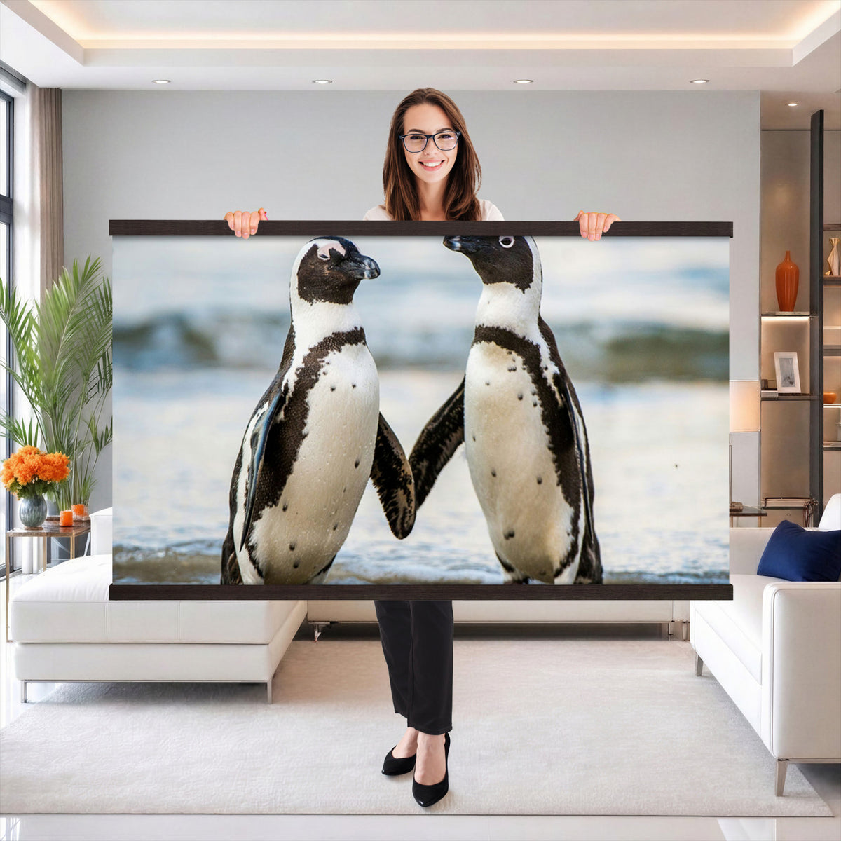 64870405-MGV-TP-30X20 - African Penguins Boulders Beach Wall Art Canvas Print, Cute Penguin Couple Photo Print