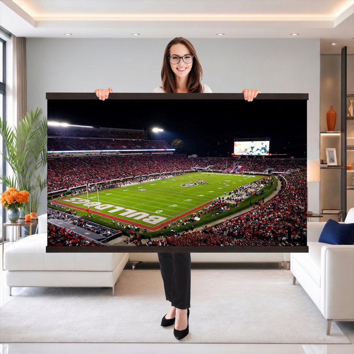 12753057-MGV-TP-30X20 - Sanford Stadium Night Game Canvas Wall Art - Georgia Bulldogs Football Stadium Print