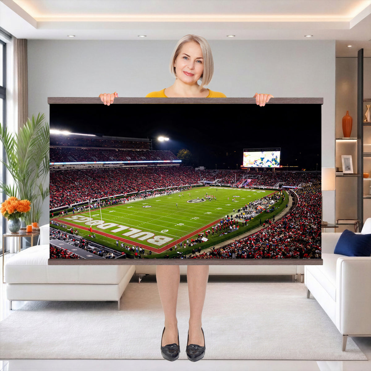 12753057-MGV-TP-30X20 - Sanford Stadium Night Game Canvas Wall Art - Georgia Bulldogs Football Stadium Print