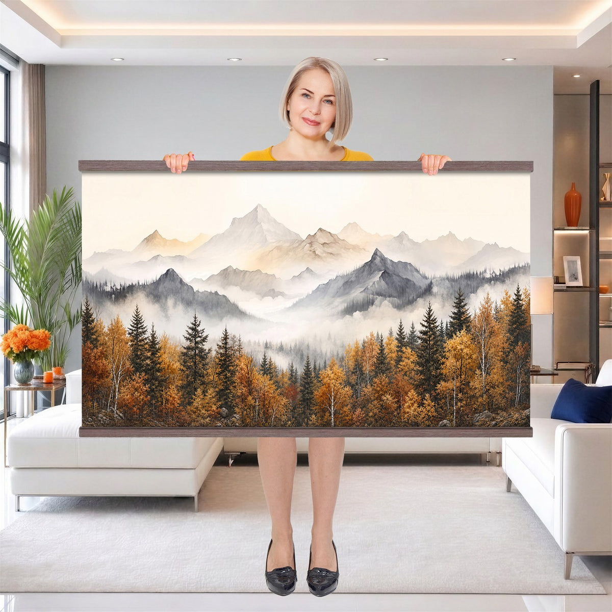 19544118-_Poster-30x20 - Misty Mountain Autumn Forest Canvas Wall Art - Watercolor Fall Nature Landscape Print