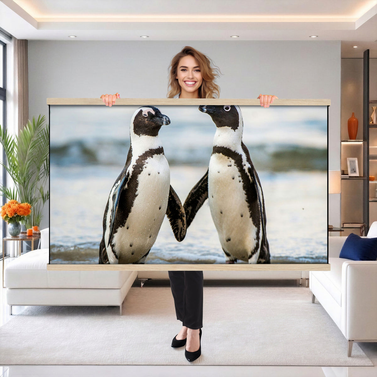 64870405-MGV-TP-30X20 - African Penguins Boulders Beach Wall Art Canvas Print, Cute Penguin Couple Photo Print