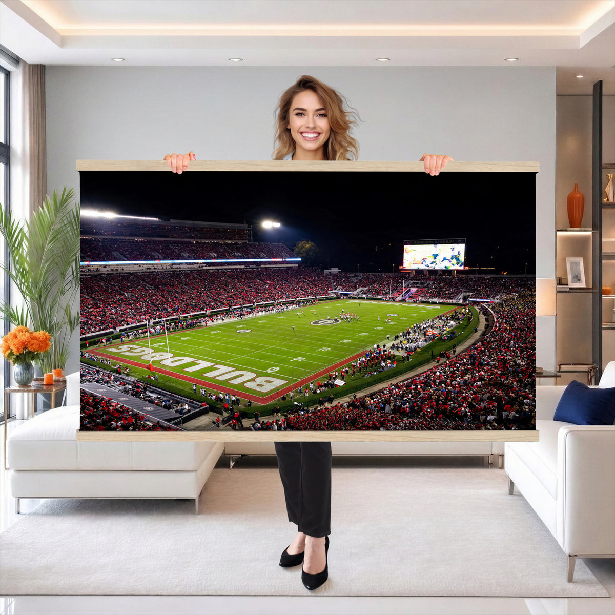 12753057-MGV-TP-30X20 - Sanford Stadium Night Game Canvas Wall Art - Georgia Bulldogs Football Stadium Print