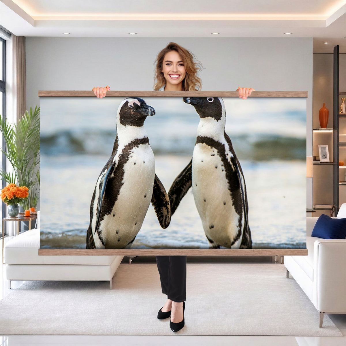 64870405-MGV-TP-30X20 - African Penguins Boulders Beach Wall Art Canvas Print, Cute Penguin Couple Photo Print