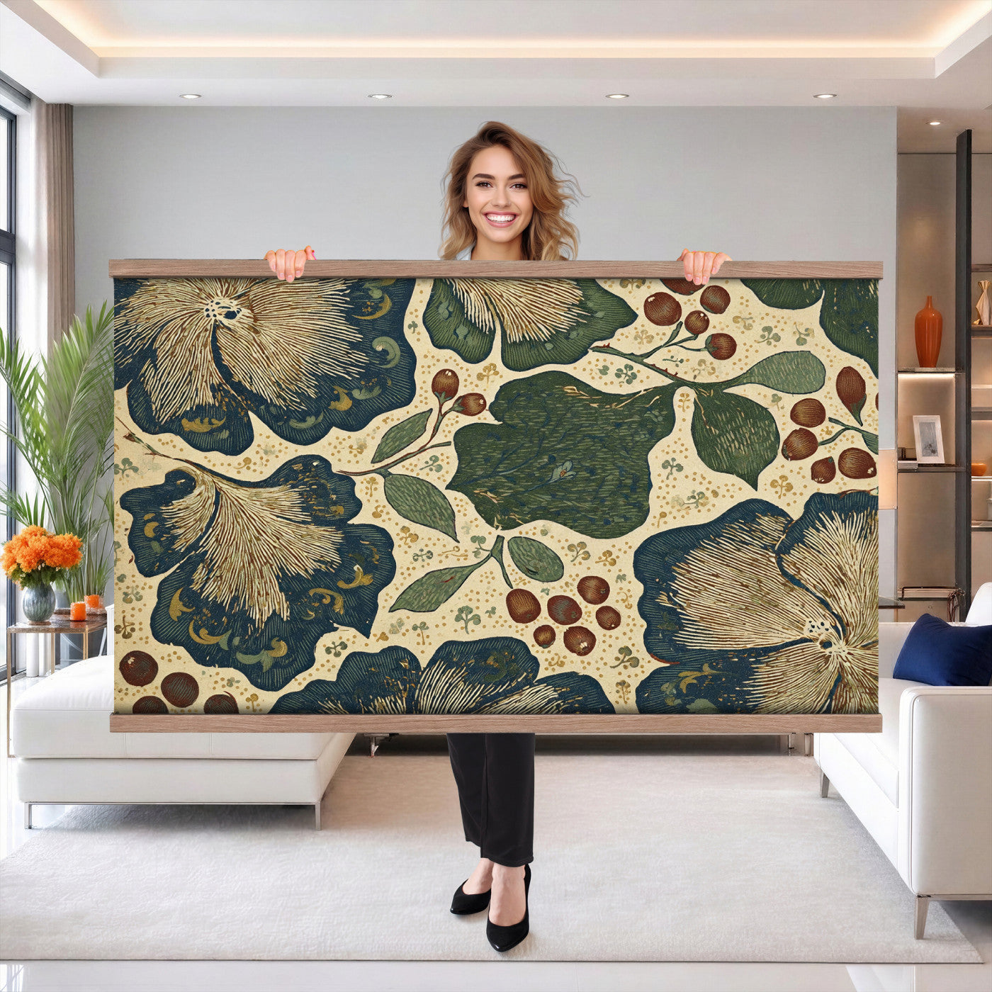William Morris Green Floral Tapestry Wall Art | Extra Large