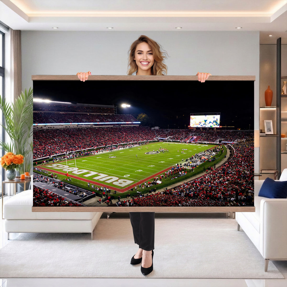 12753057-MGV-TP-30X20 - Sanford Stadium Night Game Canvas Wall Art - Georgia Bulldogs Football Stadium Print