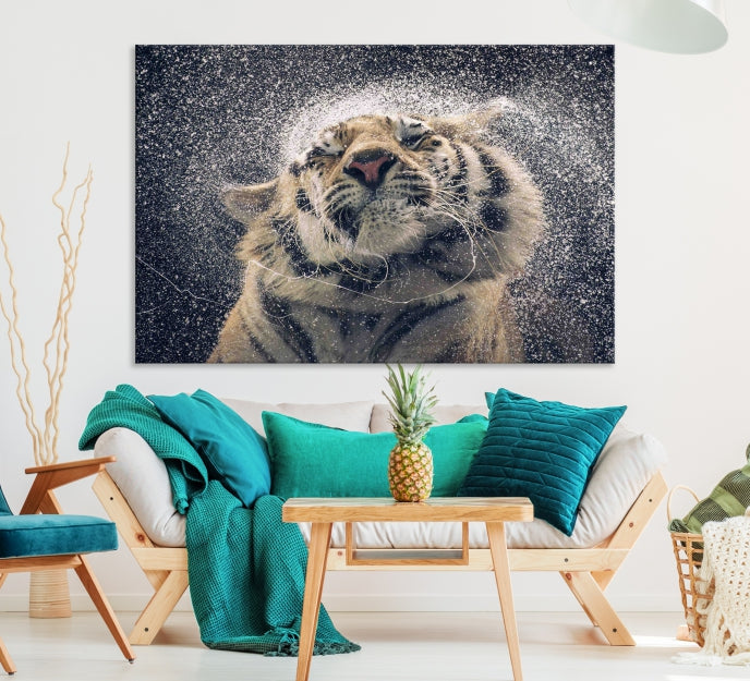 Tigre et pluie Impression sur toile