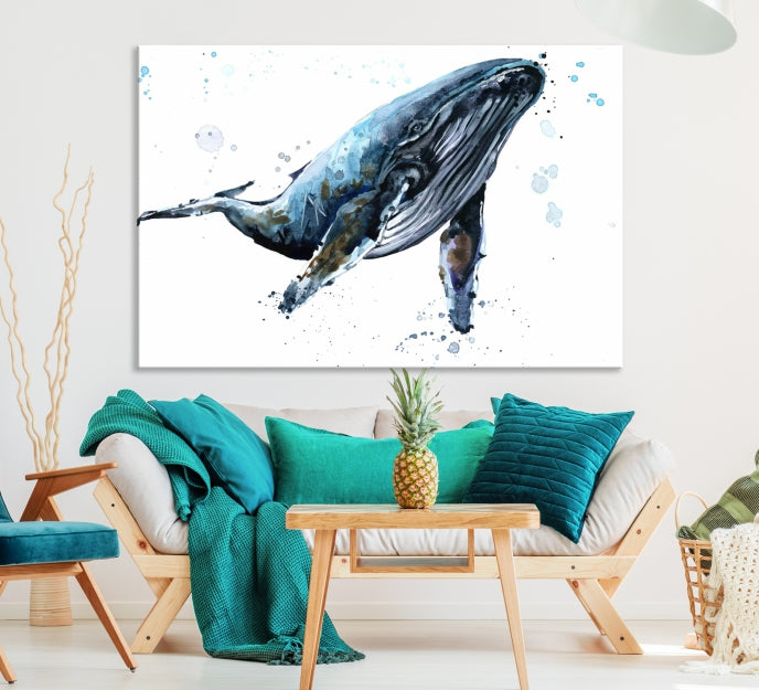 Art mural de baleine aquarelle Impression sur toile