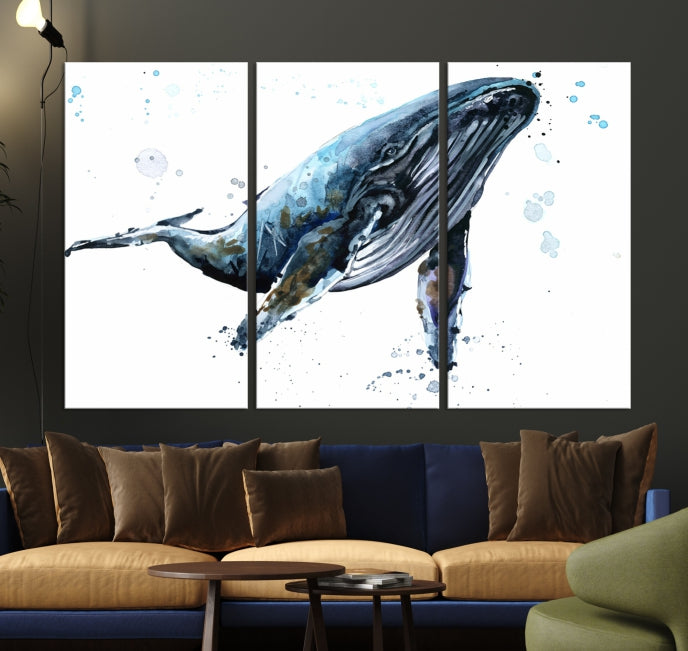 Art mural de baleine aquarelle Impression sur toile