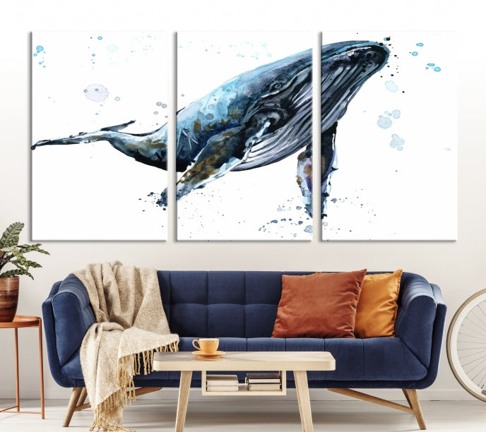 Art mural de baleine aquarelle Impression sur toile